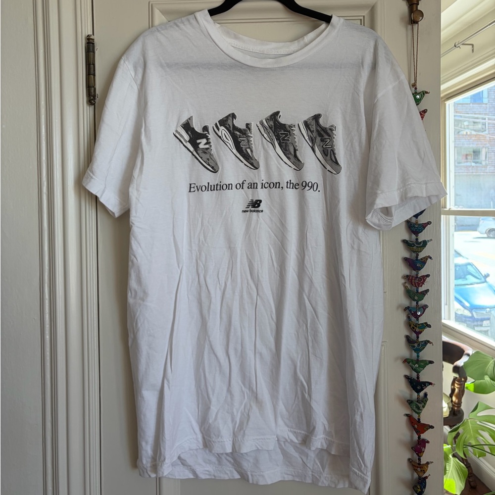 New Balance White Short Sleeve Graphic Tee with Black Print